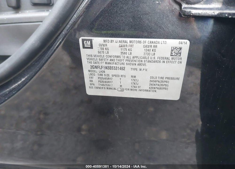 2014 CHEVROLET EQUINOX 1LT VIN: 2GNFLFEK6E6331492