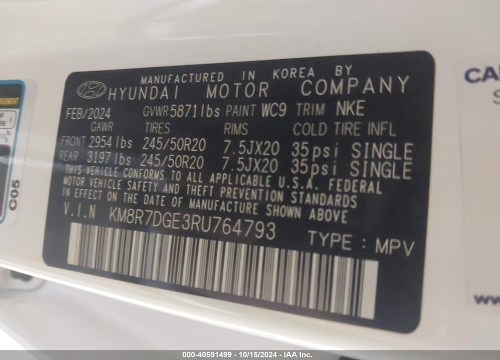 2024 HYUNDAI PALISADE CALLIGRAPHY NIGHT EDITION VIN: KM8R7DGE3RU764793