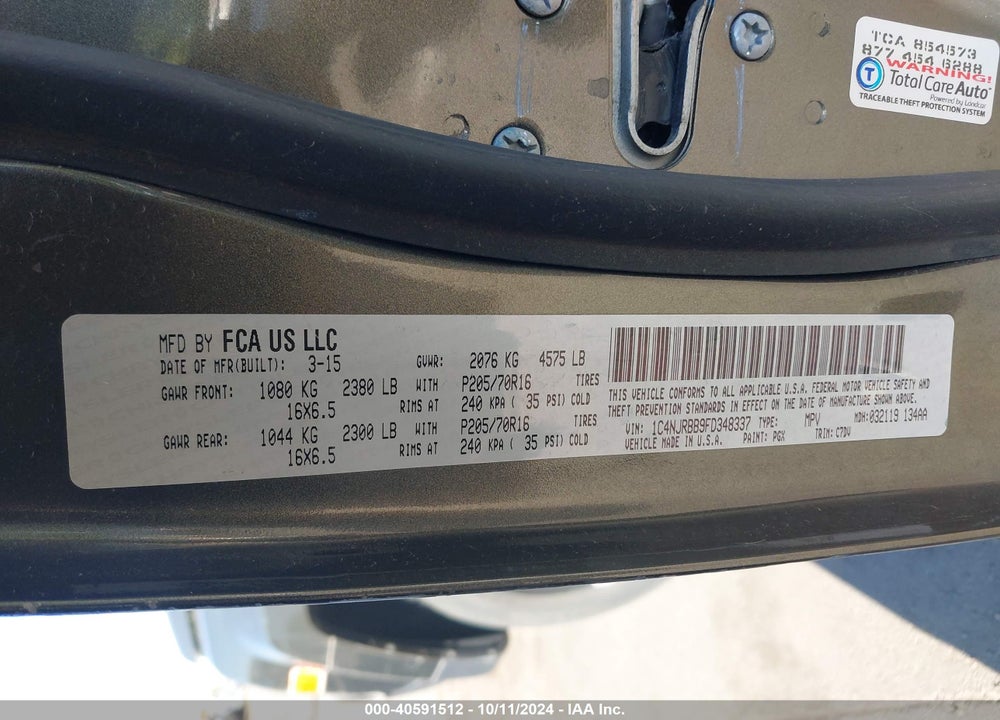 2015 JEEP PATRIOT SPORT VIN: 1C4NJRBB9FD348337