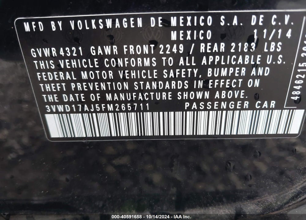 2015 VOLKSWAGEN JETTA 1.8T SE VIN: 3VWD17AJ5FM265711
