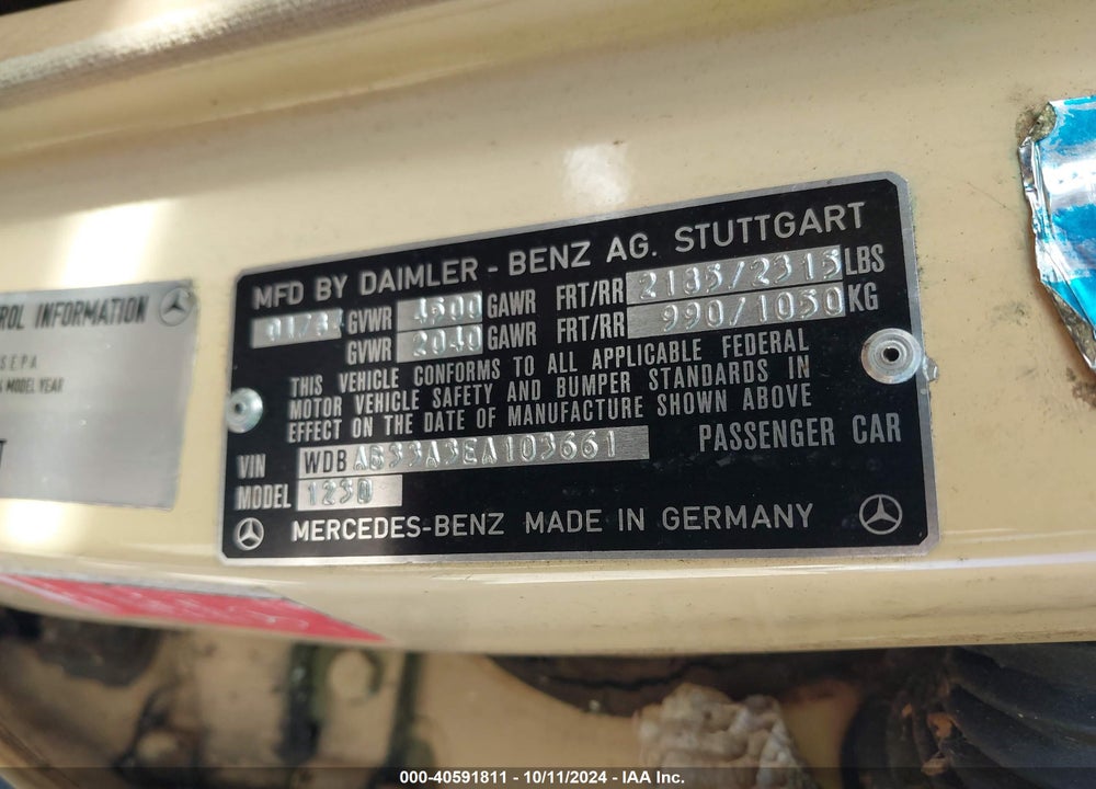 1984 MERCEDES-BENZ 300 DT VIN: WDBAB33A3EA103661