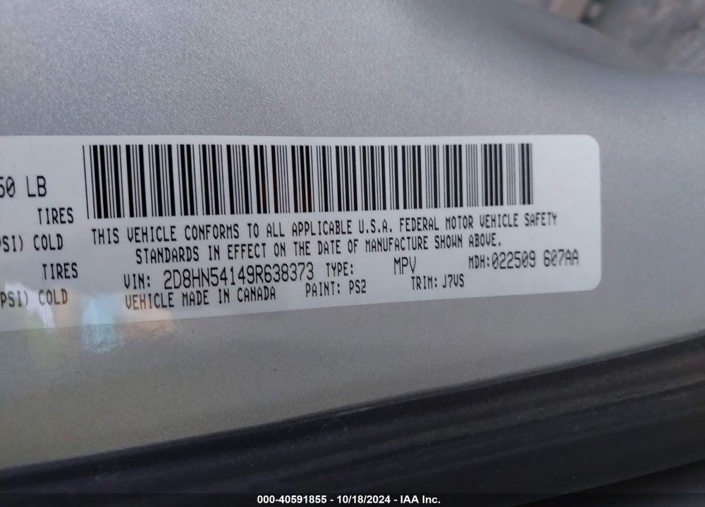 2009 DODGE GRAND CARAVAN SXT VIN: 2D8HN54149R638373