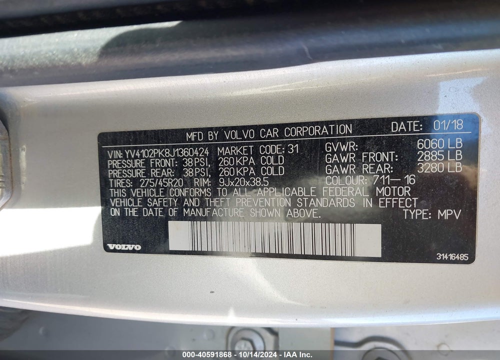 2018 VOLVO XC90 T5 MOMENTUM VIN: YV4102PK8J1360424
