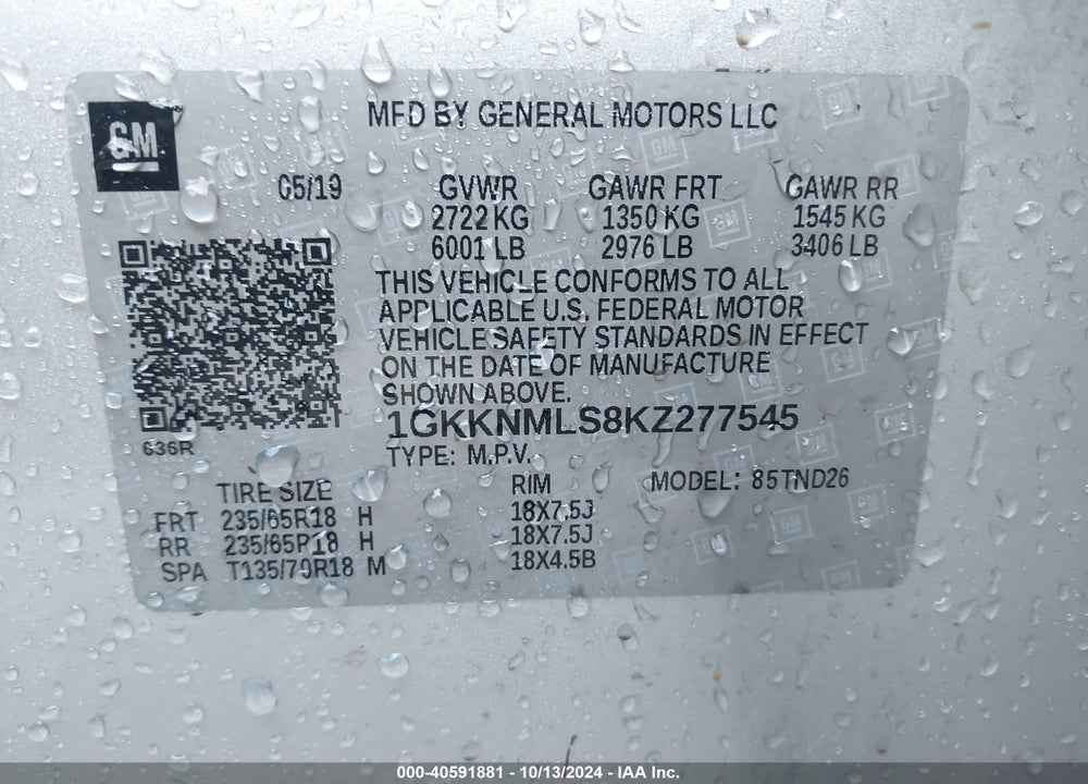 2019 GMC ACADIA SLT-1 VIN: 1GKKNMLS8KZ277545