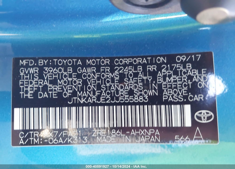 2018 TOYOTA COROLLA IM VIN: JTNKARJE2JJ555883