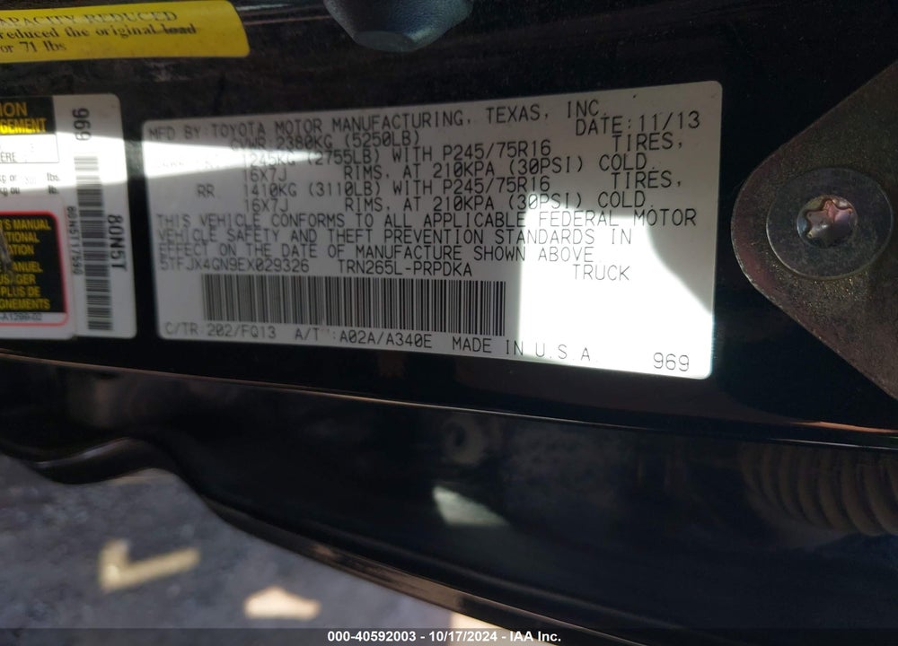 2014 TOYOTA TACOMA PRERUNNER VIN: 5TFJX4GN9EX029326