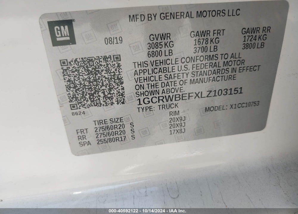 2020 CHEVROLET SILVERADO 1500 2WD STANDARD BED CUSTOM VIN: 1GCRWBEFXLZ103151