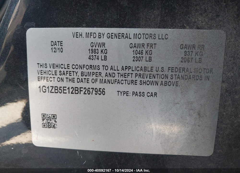 2011 CHEVROLET MALIBU LS VIN: 1G1ZB5E12BF267956