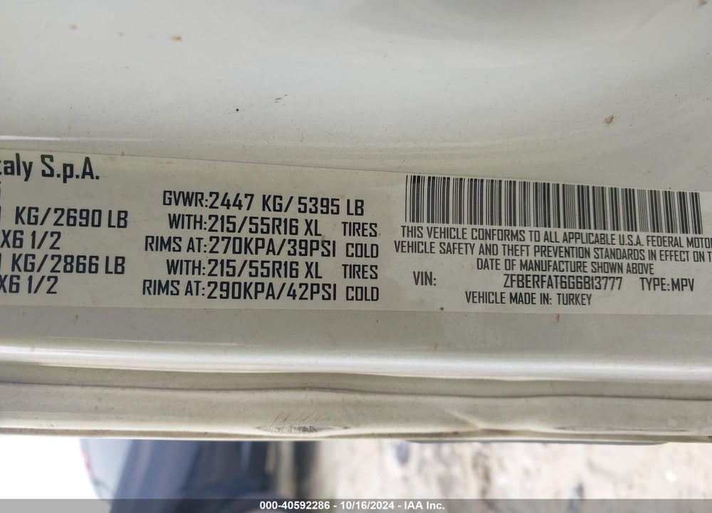 2016 RAM PROMASTER CITY TRADESMAN VIN: ZFBERFAT6G6B13777