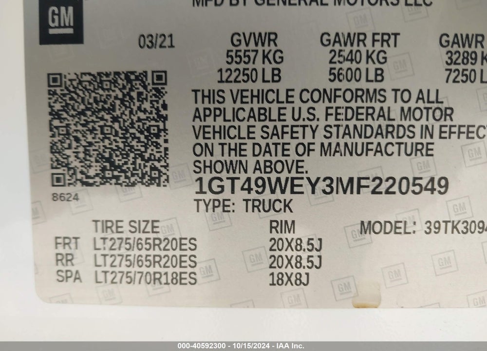 2021 GMC SIERRA 3500HD 4WD  LONG BED DENALI VIN: 1GT49WEY3MF220549