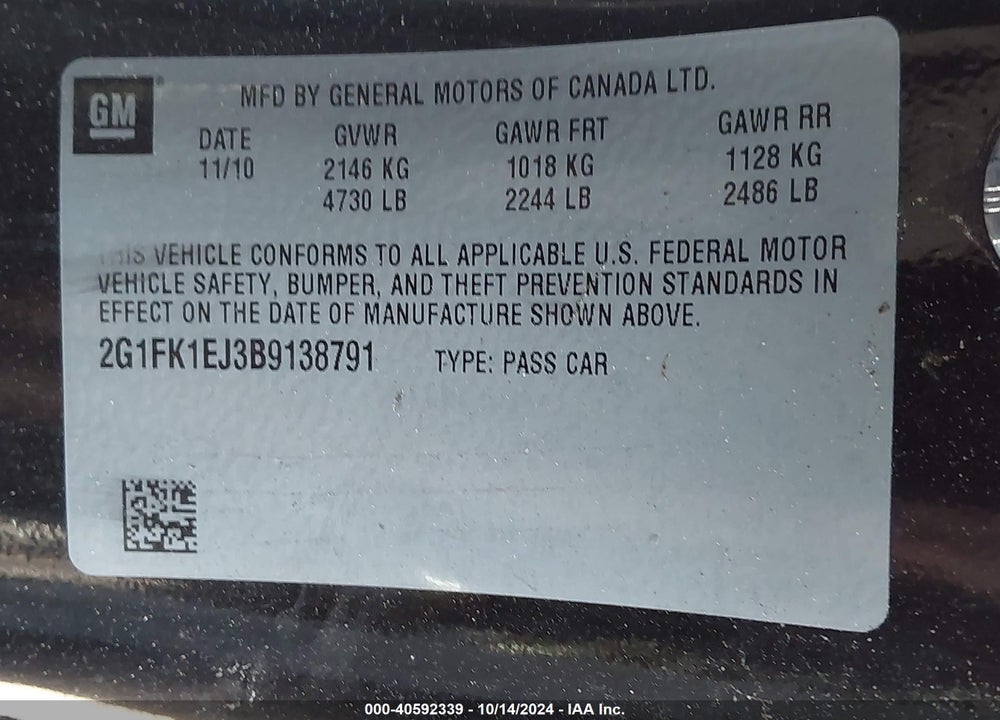 2011 CHEVROLET CAMARO 2SS VIN: 2G1FK1EJ3B9138791