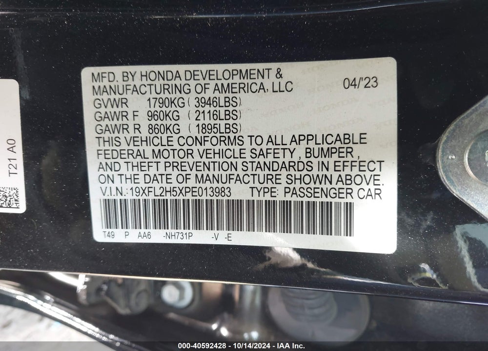 2023 HONDA CIVIC VIN: 19XFL2H5XPE013983