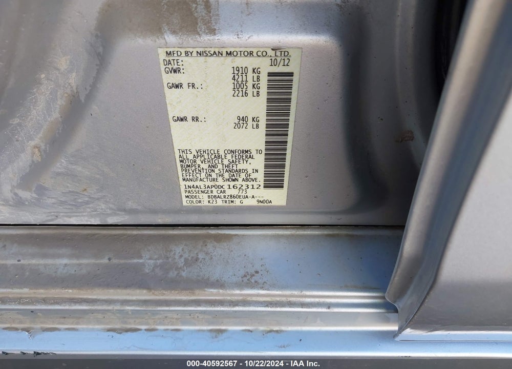 2013 NISSAN ALTIMA 2.5 S VIN: 1N4AL3AP0DC162312