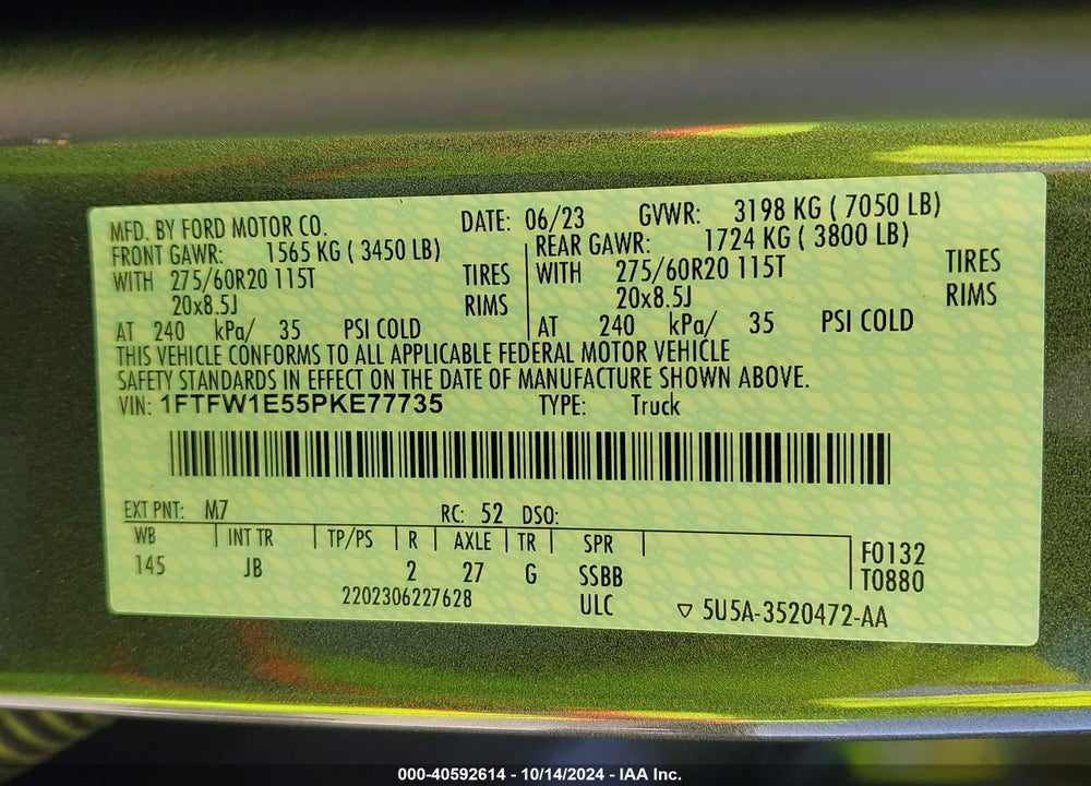 2023 FORD F-150 XL VIN: 1FTFW1E55PKE77735