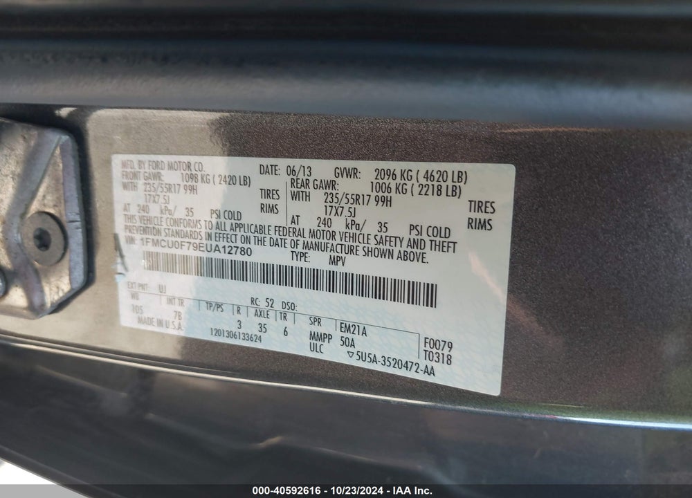 2014 FORD ESCAPE S VIN: 1FMCU0F79EUA12780
