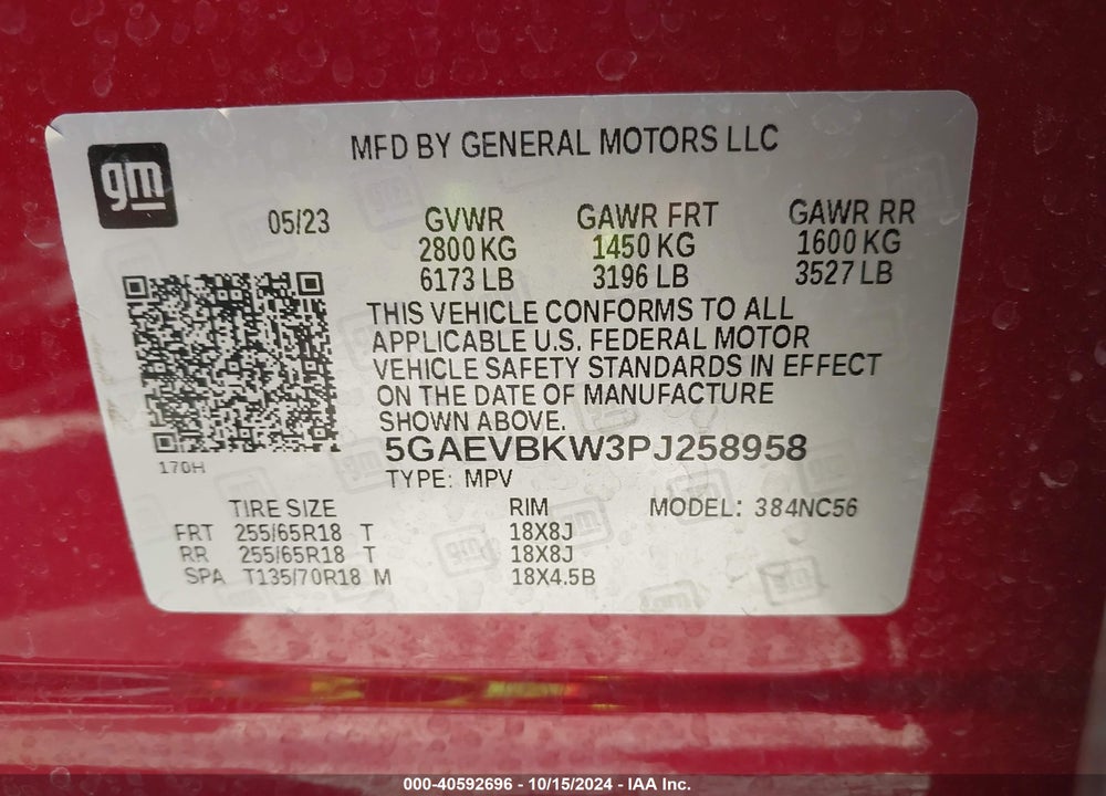 2023 BUICK ENCLAVE PREMIUM AWD VIN: 5GAEVBKW3PJ258958