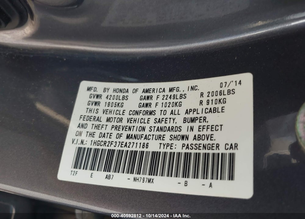 2014 HONDA ACCORD LX VIN: 1HGCR2F37EA271186