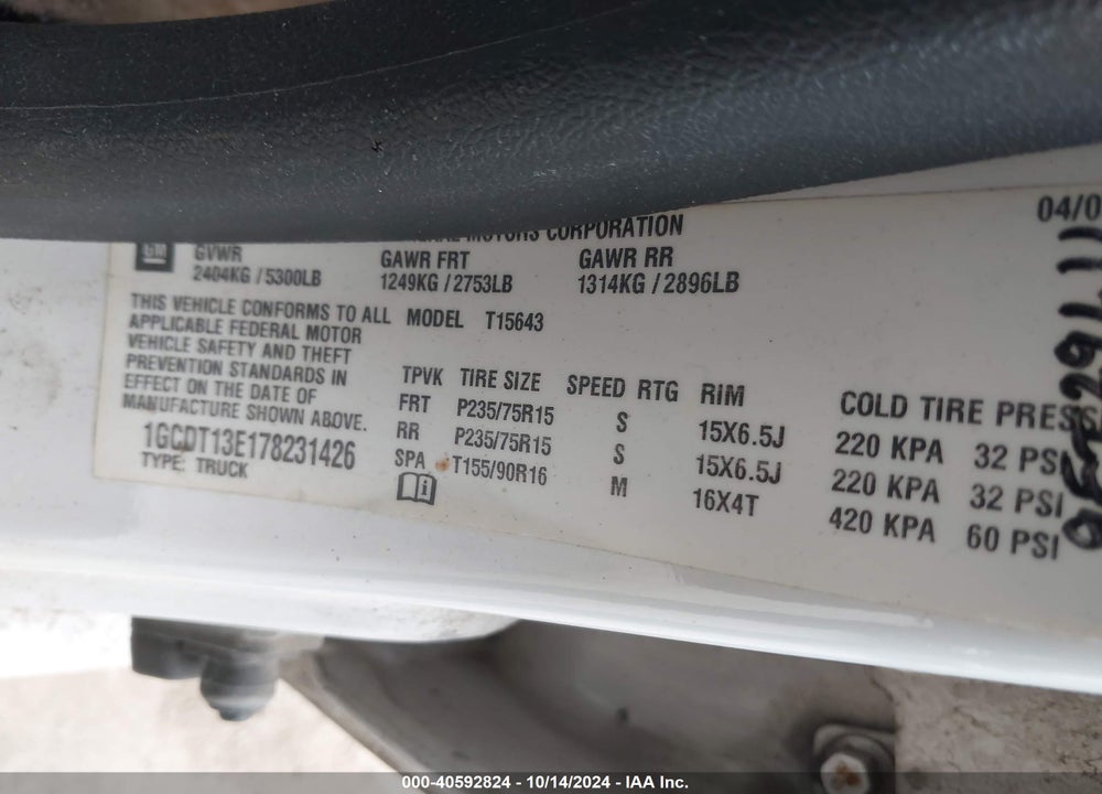 2007 CHEVROLET COLORADO LT VIN: 1GCDT13E178231426