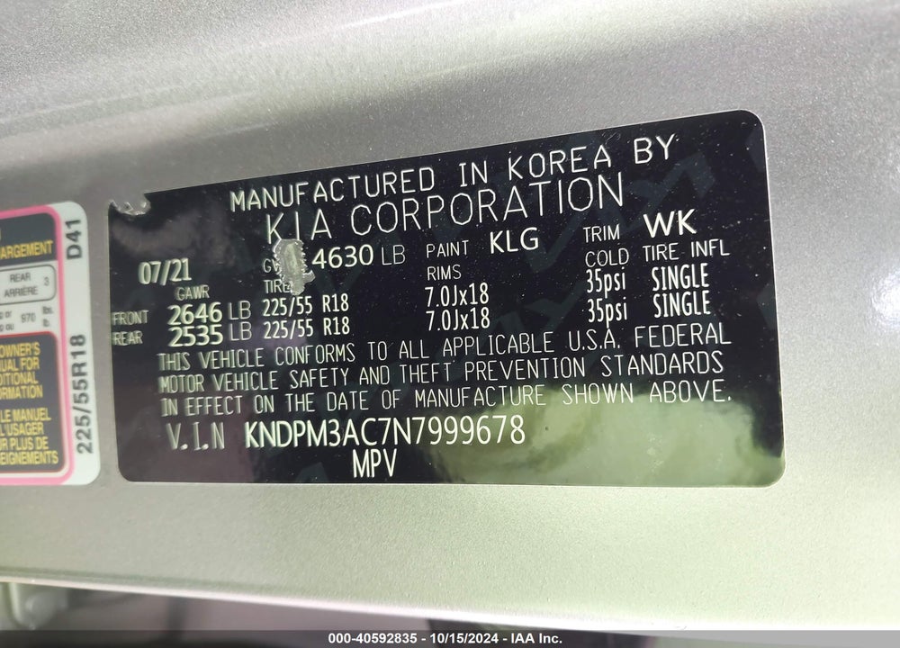 2022 KIA SPORTAGE LX VIN: KNDPM3AC7N7999678