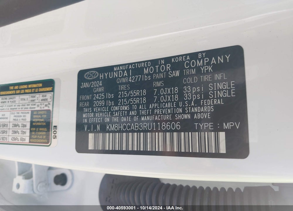 2024 HYUNDAI KONA SEL VIN: KM8HCCAB3RU118606