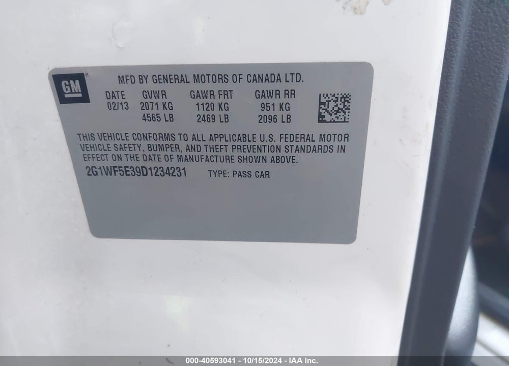 2013 CHEVROLET IMPALA LS VIN: 2G1WF5E39D1234231