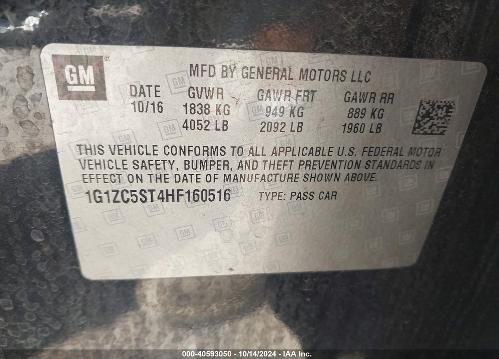 2017 CHEVROLET MALIBU 1FL VIN: 1G1ZC5ST4HF160516