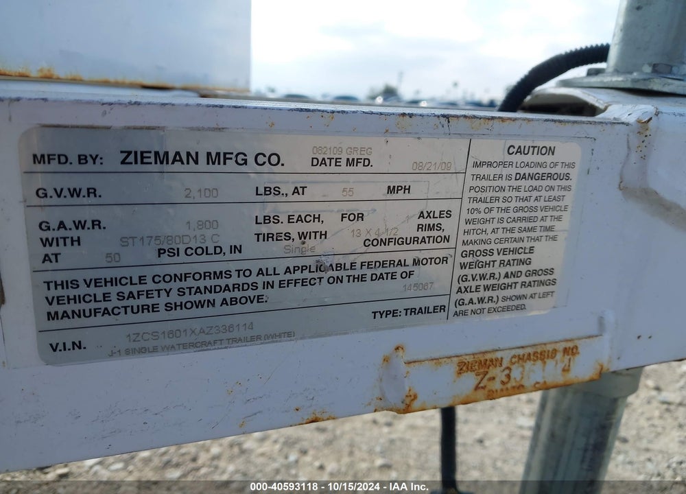 2010 ZIEMAN TRAILER VIN: 1ZCS1601XAZ336114