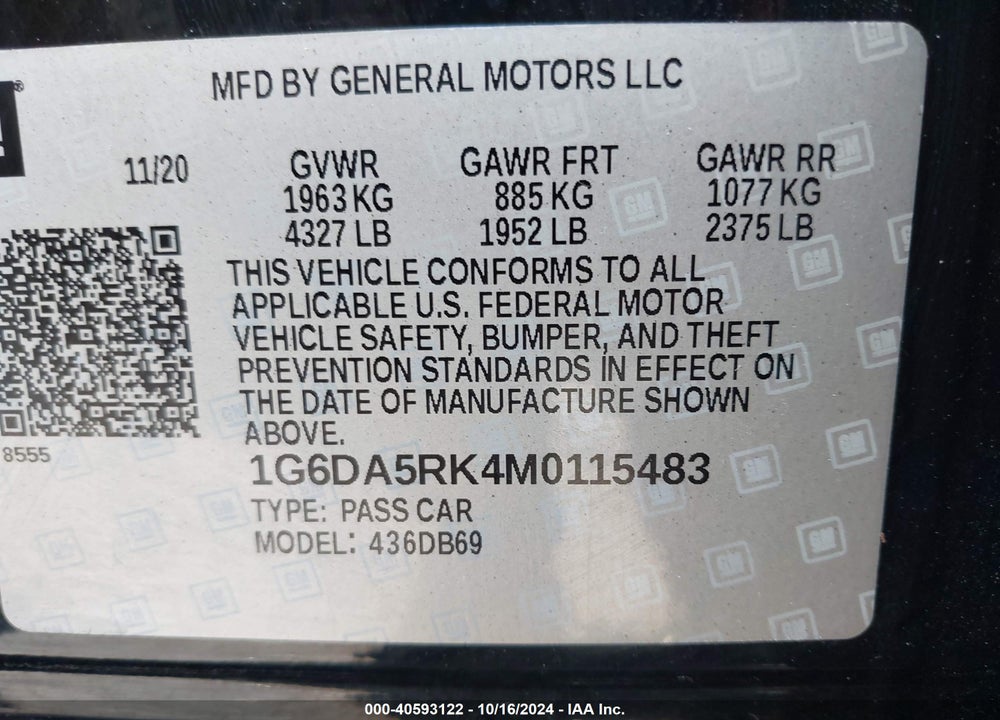 2021 CADILLAC CT4 LUXURY VIN: 1G6DA5RK4M0115483