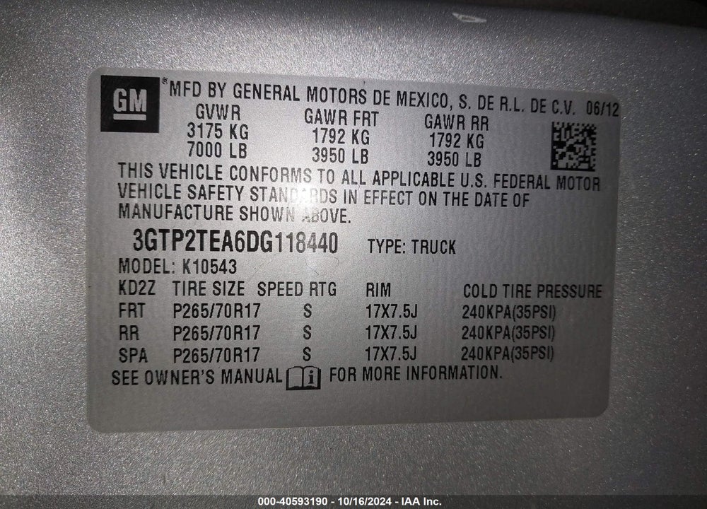 2013 GMC SIERRA 1500 WORK TRUCK VIN: 3GTP2TEA6DG118440