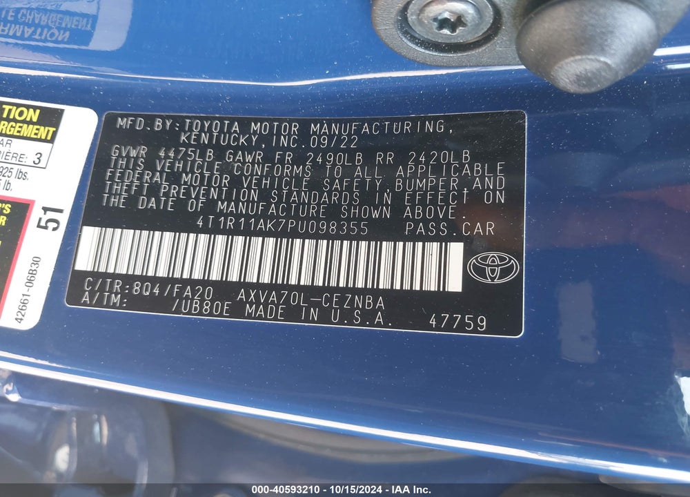 2023 TOYOTA CAMRY LE VIN: 4T1R11AK7PU098355