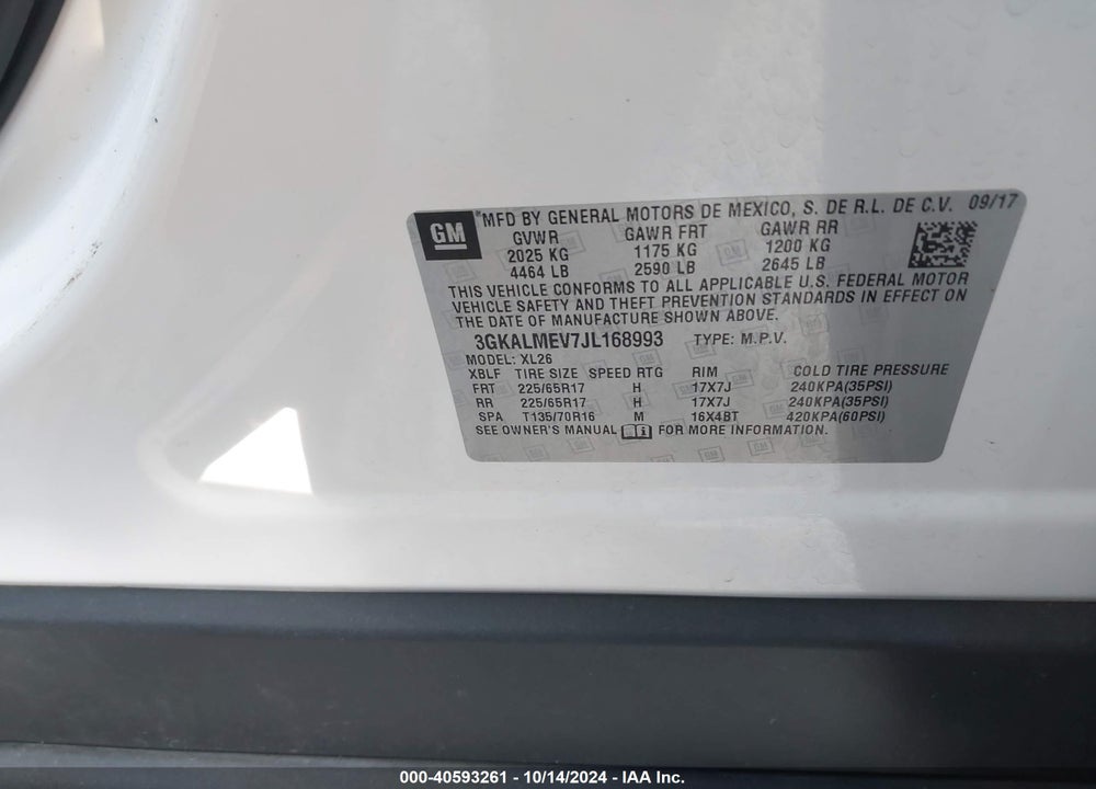 2018 GMC TERRAIN SLE VIN: 3GKALMEV7JL168993