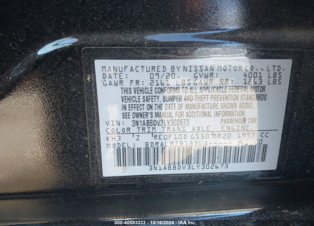2020 NISSAN SENTRA SR XTRONIC CVT VIN: 3N1AB8DV3LY302673