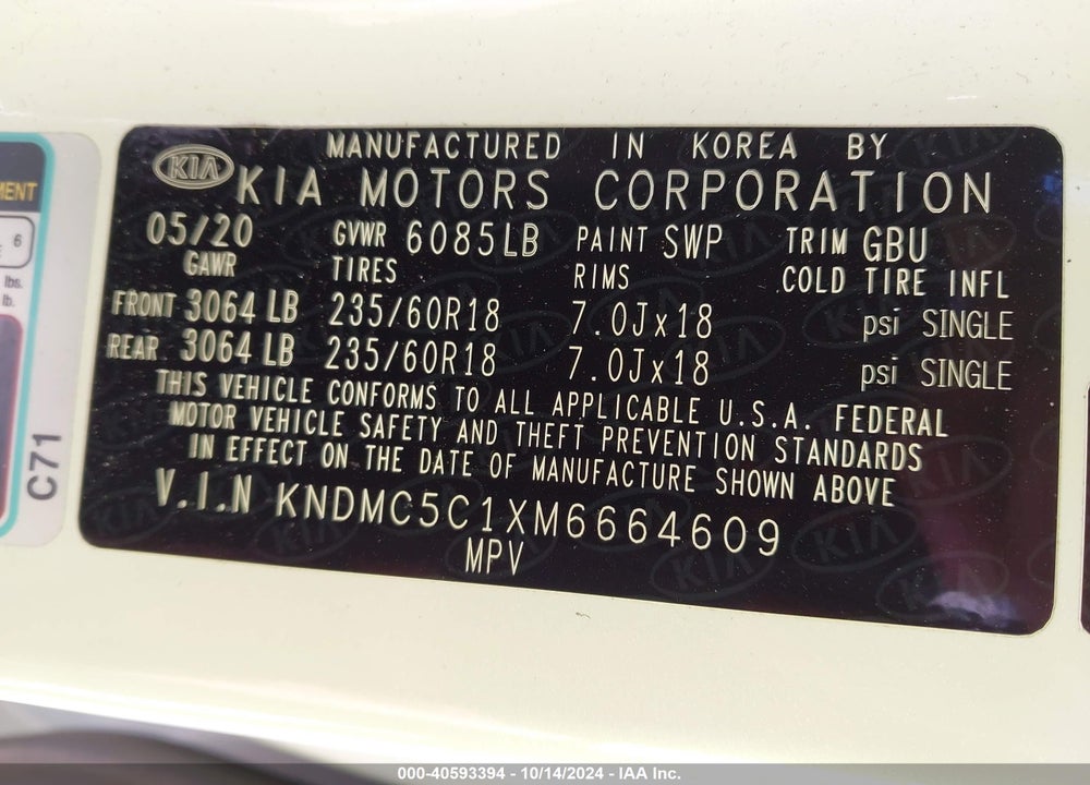 2021 KIA SEDONA SX VIN: KNDMC5C1XM6664609