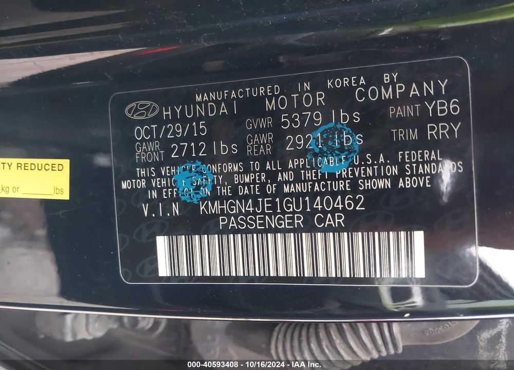 2016 HYUNDAI GENESIS 3.8 VIN: KMHGN4JE1GU140462