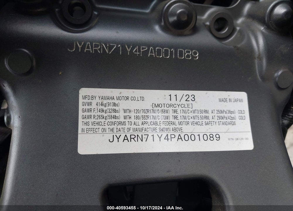 2023 YAMAHA MT09 C VIN: JYARN71Y4PA001089