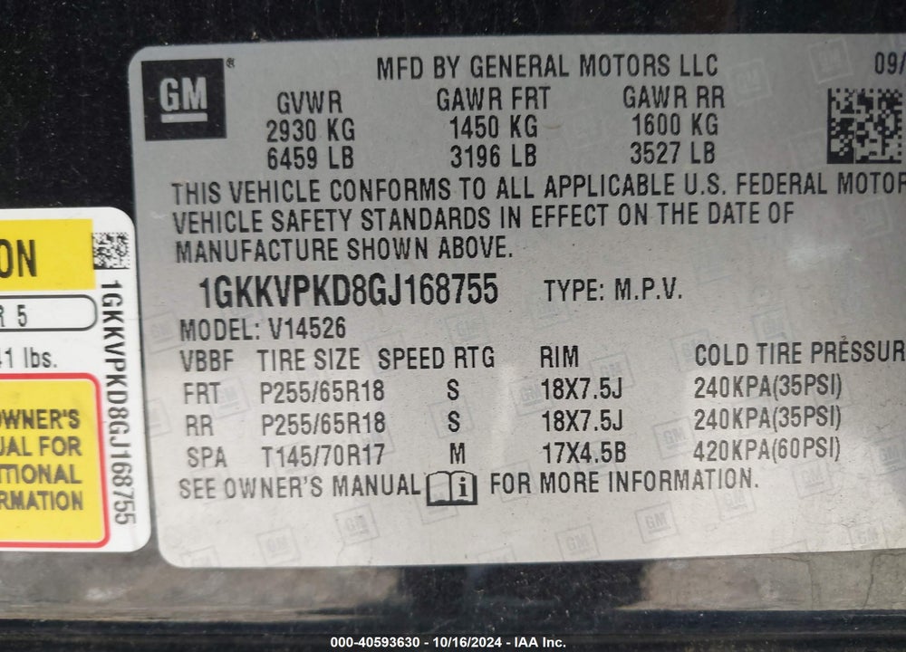 2016 GMC ACADIA SLE-2 VIN: 1GKKVPKD8GJ168755