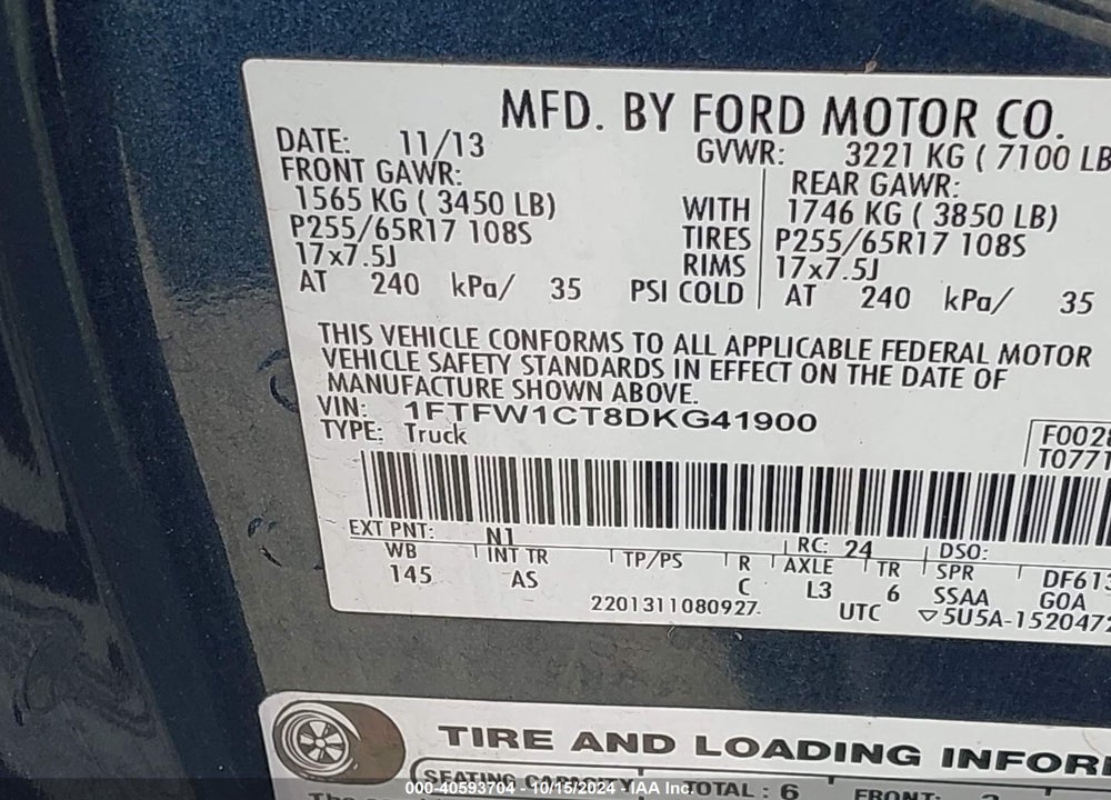 2013 FORD F-150 XL VIN: 1FTFW1CT8DKG41900