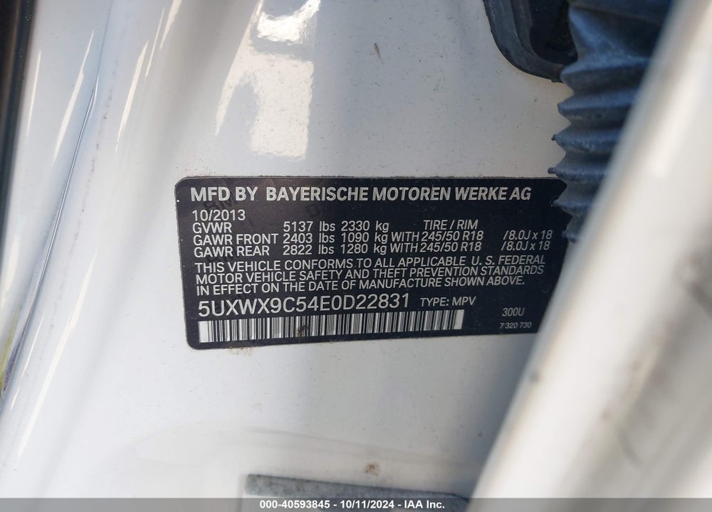 2014 BMW X3 XDRIVE28I VIN: 5UXWX9C54E0D22831