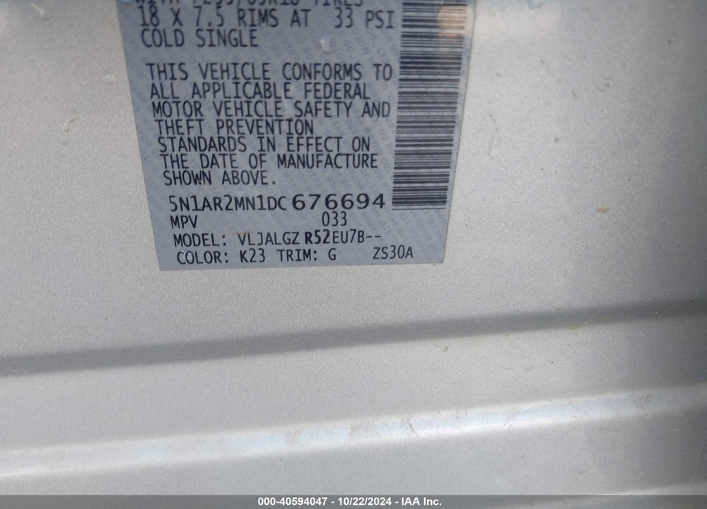 2013 NISSAN PATHFINDER SL VIN: 5N1AR2MN1DC676694