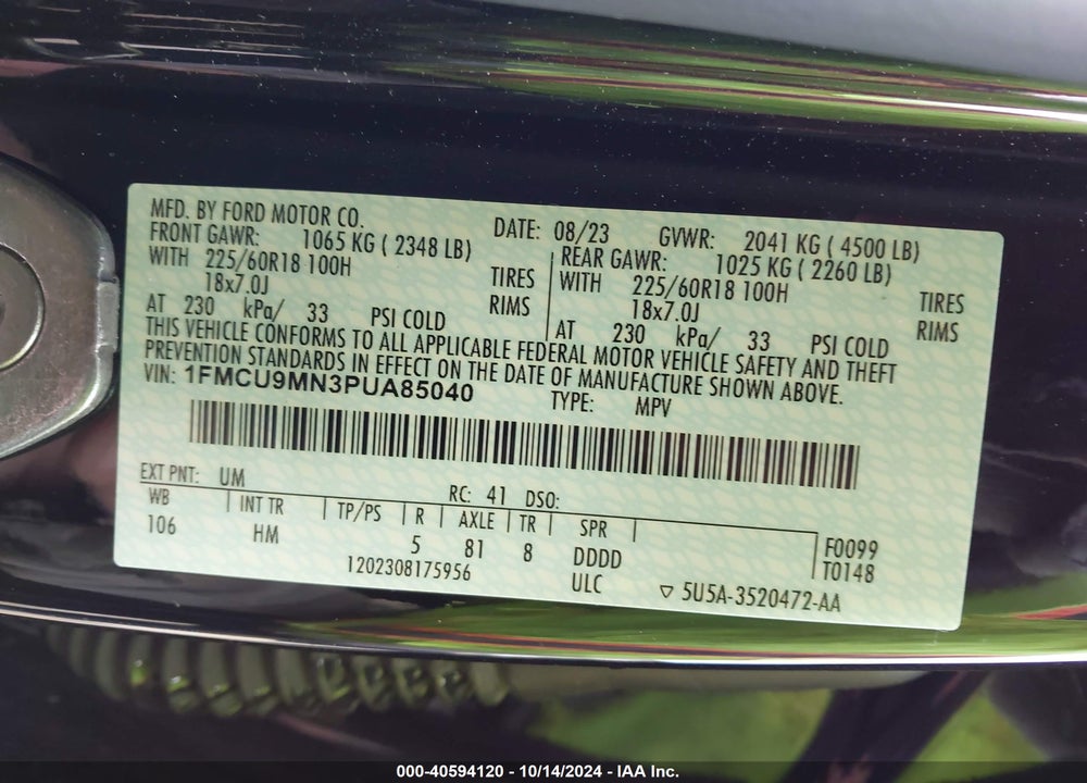2023 FORD ESCAPE ST LINE VIN: 1FMCU9MN3PUA85040