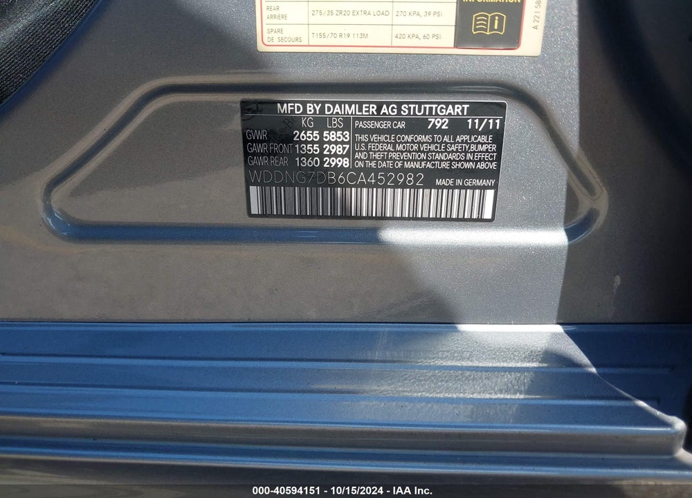 2012 MERCEDES-BENZ S 550 VIN: WDDNG7DB6CA452982
