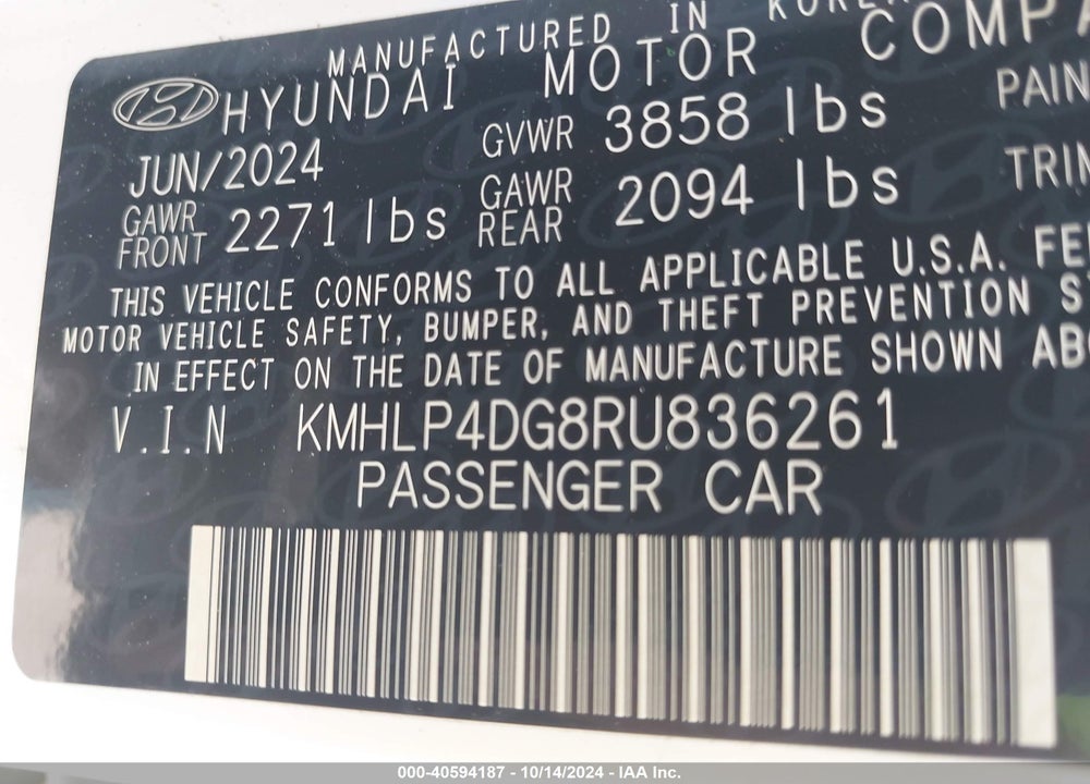 2024 HYUNDAI ELANTRA LIMITED VIN: KMHLP4DG8RU836261