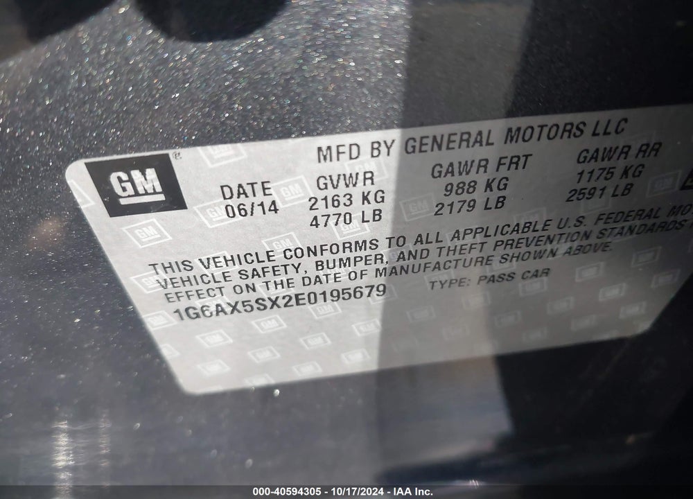 2014 CADILLAC CTS LUXURY VIN: 1G6AX5SX2E0195679