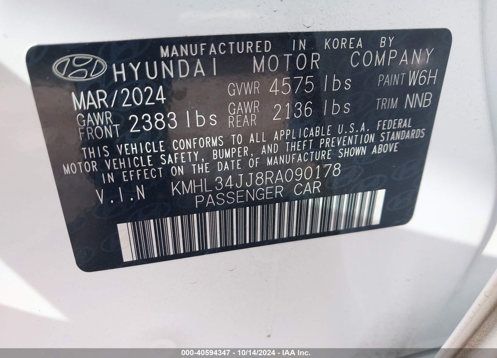 2024 HYUNDAI SONATA HYBRID SEL VIN: KMHL34JJ8RA090178