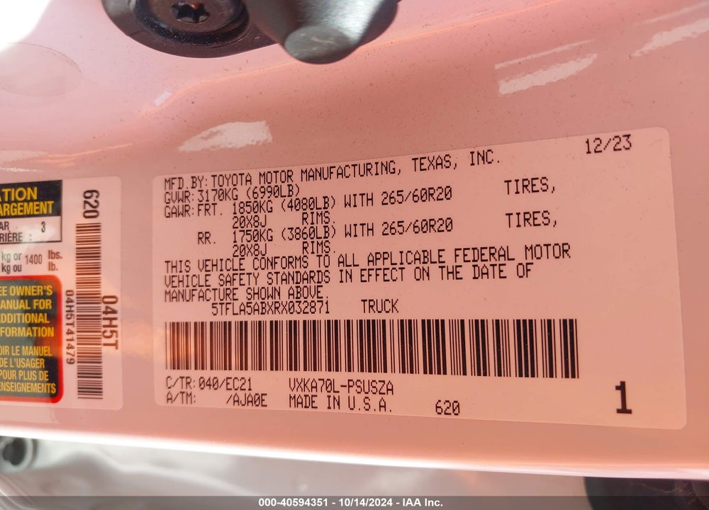 2024 TOYOTA TUNDRA SR5 VIN: 5TFLA5ABXRX032871