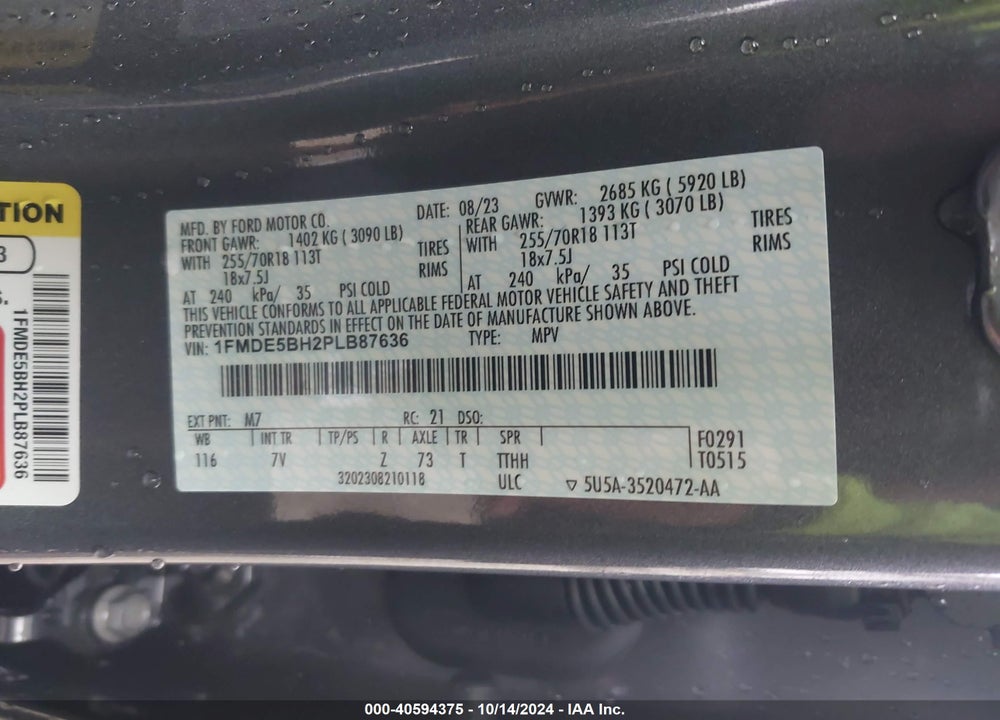 2023 FORD BRONCO OUTER BANKS VIN: 1FMDE5BH2PLB87636