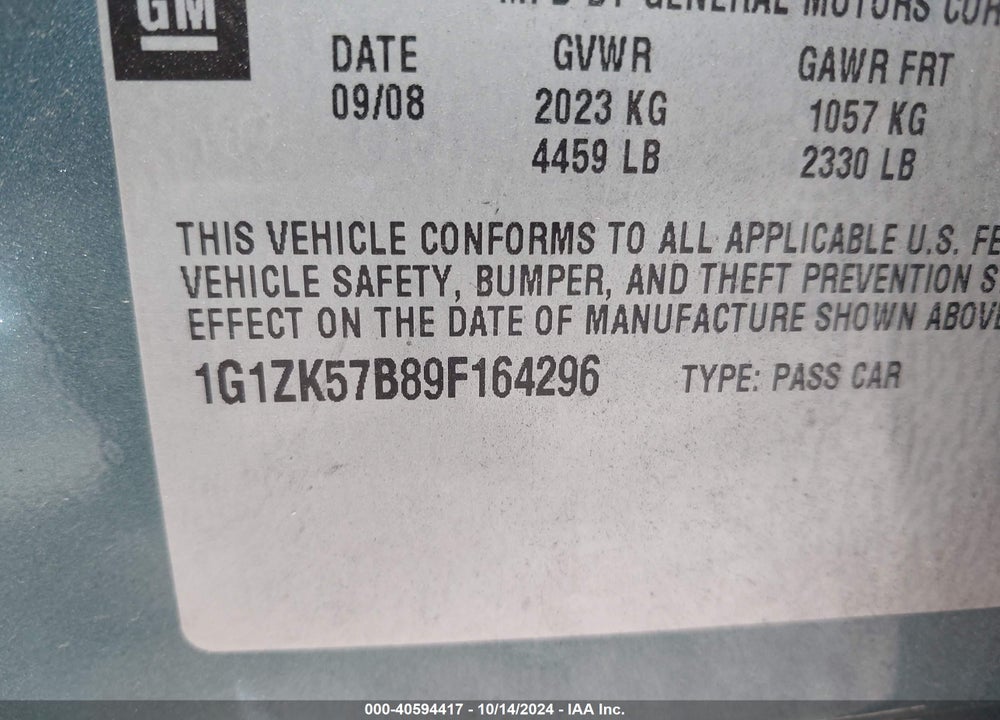 2009 CHEVROLET MALIBU LTZ VIN: 1G1ZK57B89F164296