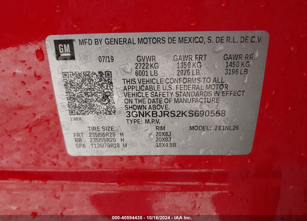 2019 CHEVROLET BLAZER RS VIN: 3GNKBJRS2KS690558