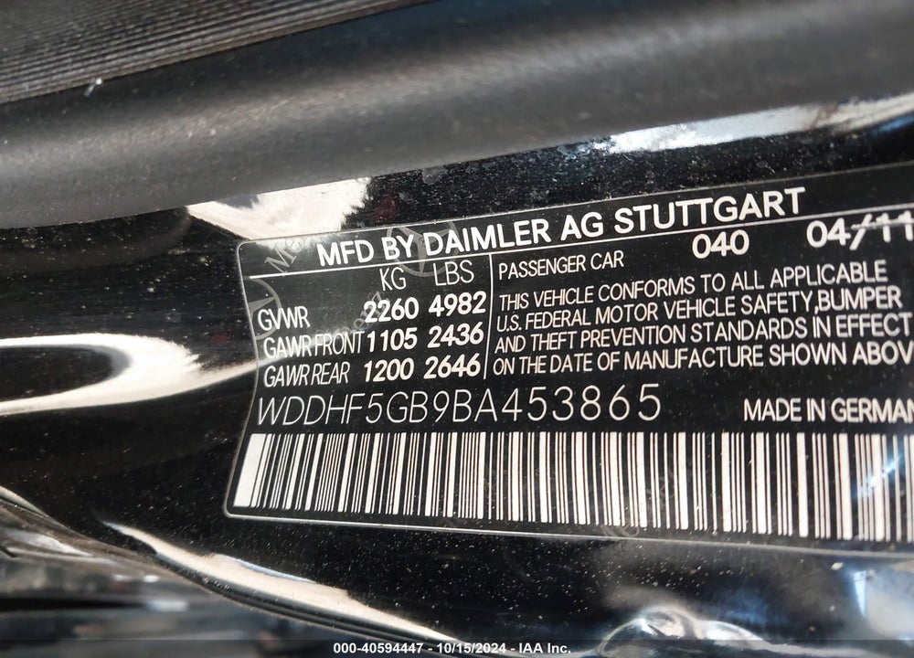 2011 MERCEDES-BENZ E 350 VIN: WDDHF5GB9BA453865
