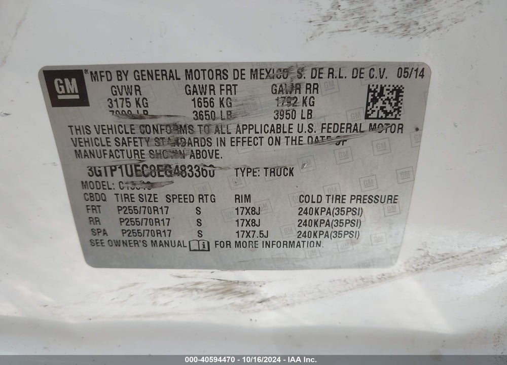 2014 GMC SIERRA 1500 SLE VIN: 3GTP1UEC8EG483360